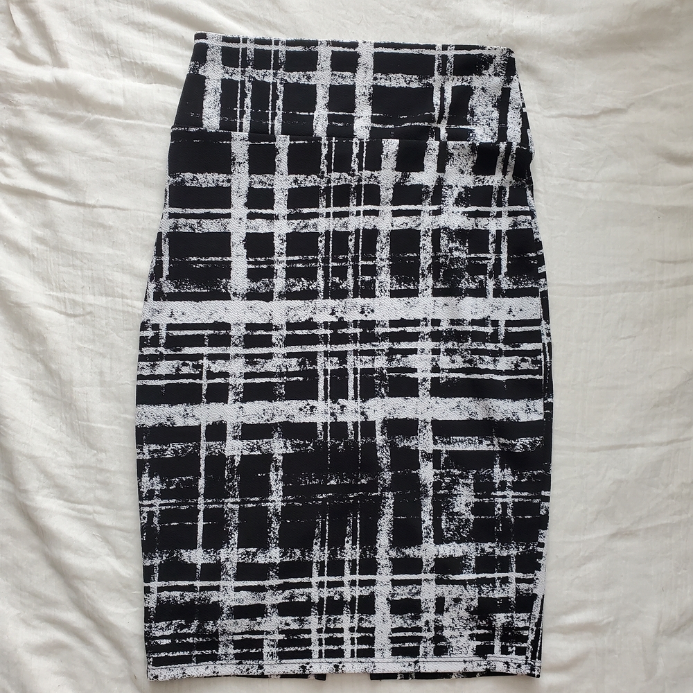Wet Seal Monochrome Stretchy Grid Midi Skirt Size M